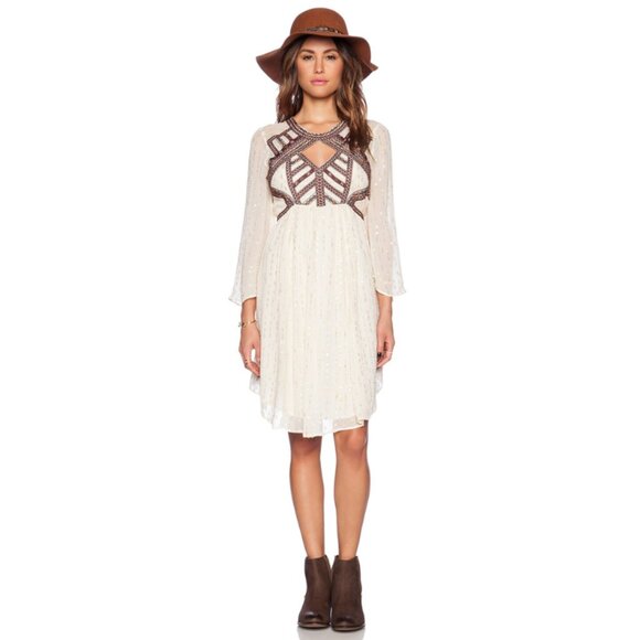 Free People Cream and Brown Midi Dress - Picture 2 of 15